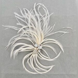 Bridal Feather Fascinator Ivory Hair Clip Rhinestone Pearl Wedding Headpiece